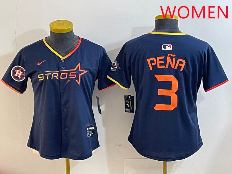 Women Houston Astros #3 Pena Drak Blue Three generations Joint Name 2025 Nike MLB Jersey style 41010->women mlb jersey->Women Jersey